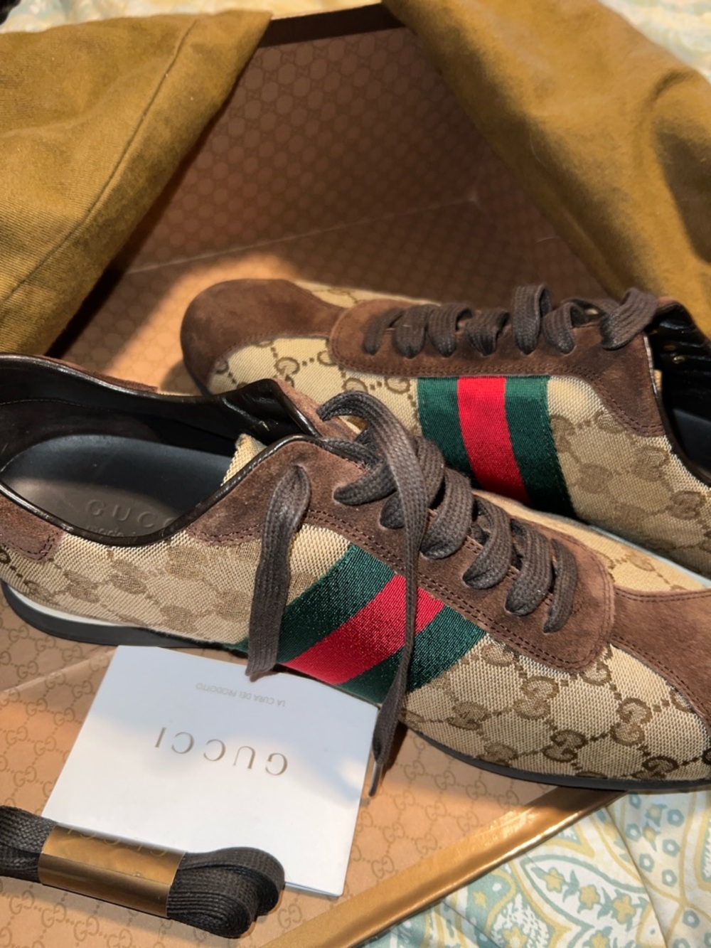 Gucci Brown GG Canvas Sneakers with Green and Red Web Stripe - Picture 4 of 6